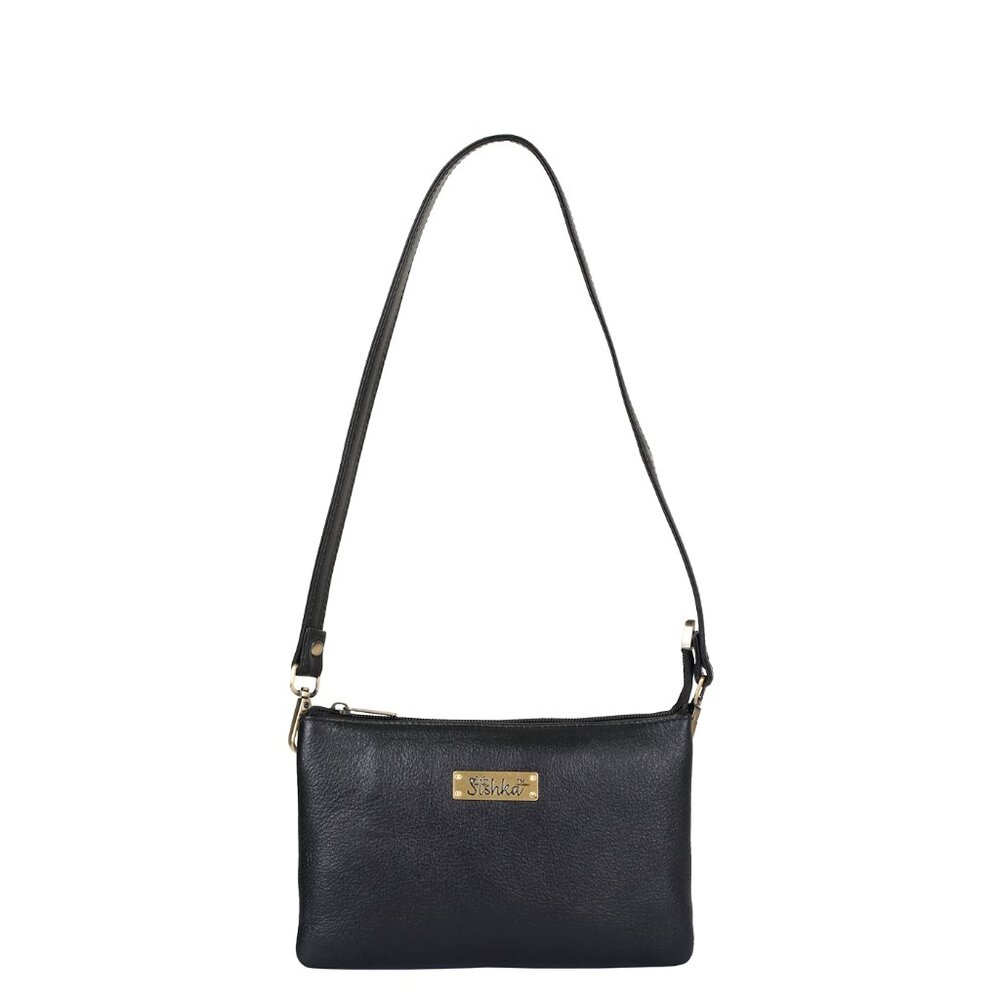 Black Genuine Leather Crossbody Organizer Bag for Women–Crossover Shoulder Purse